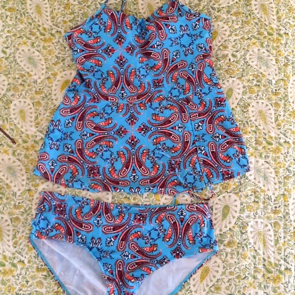 Tankini bathing suit, turquoise, sz XXL